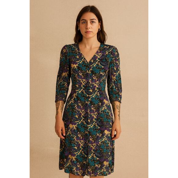 Vintage floral button up dress 1990's rayon whimsy goth grunge size 8 - Picture 1 of 3